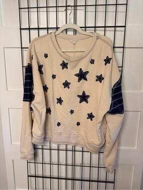 Pilcro Cream Sweatshirt with Navy Star Appliqués